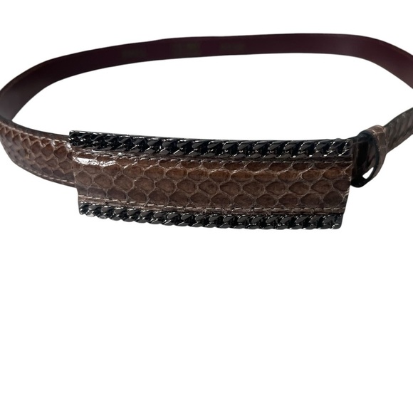 Vintage Women’s Snakeskin Belt Brown Rectangle Buckle Colony Designs Size Small - Picture 1 of 11